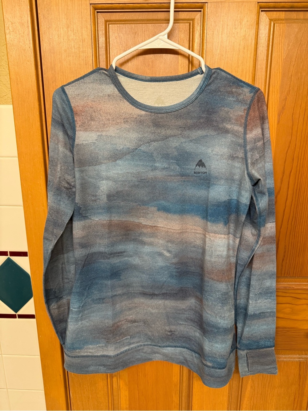 Burton Women's Long-Sleeve Crew in Blue Multi-Stripe Wash